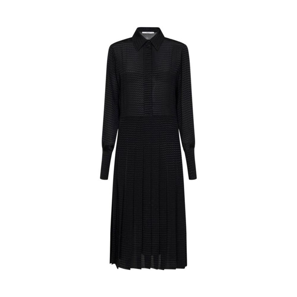 Fendi Women Black Zigzag Pleated Jacquard Silk Midi Dress
